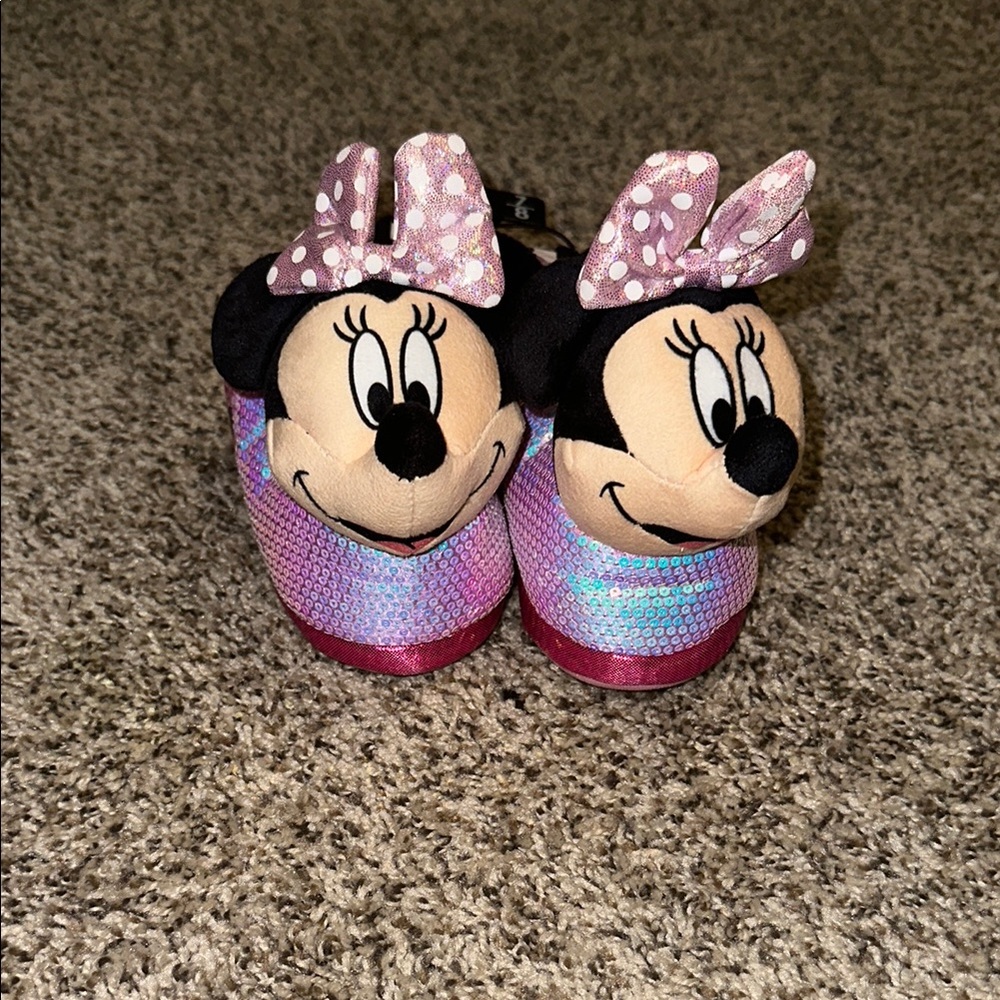 Disney Minnie Mouse Kids Slippers - Pink and Purple 7/8 NWT